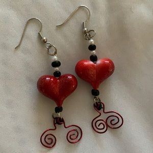 Red Heart Dangling g Earrings